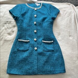 Teal Tweed Dress with Pearl Accents. Beautiful dress